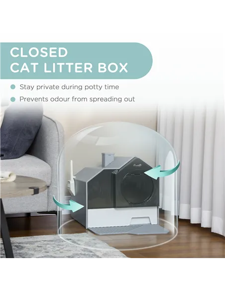 PawHut Hooded Cat Litter Tray with Scoop, Cat Litter Box with Drawer Pan, Handle, Deodorants, Hut Design, Front Entrance, 47 x 4