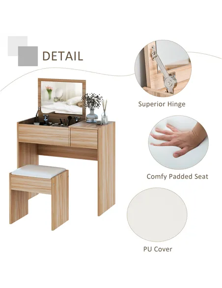 HOMCOM Dressing Table with Flip-Up Mirror and Cushioned Stool, Makeup Vanity Desk with Hidden Compartments and Storage Drawer, C