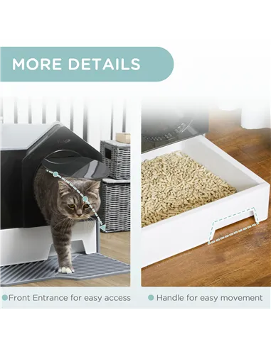 PawHut Hooded Cat Litter Tray with Scoop, Cat Litter Box with Drawer Pan, Handle, Deodorants, Hut Design, Front Entrance, 47 x 4