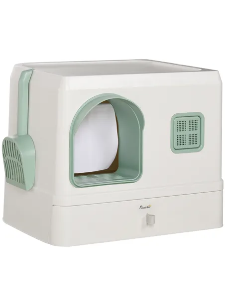 PawHut Cat Litter Box, Hooded Cat Litter Tray, with Drawer Pan, Scoop, Deodorants