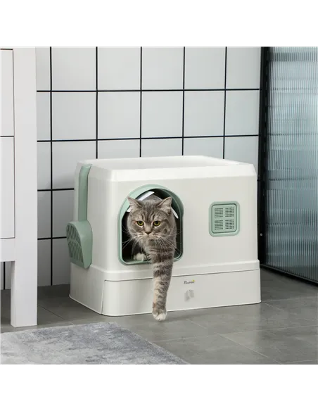 PawHut Cat Litter Box, Hooded Cat Litter Tray, with Drawer Pan, Scoop, Deodorants