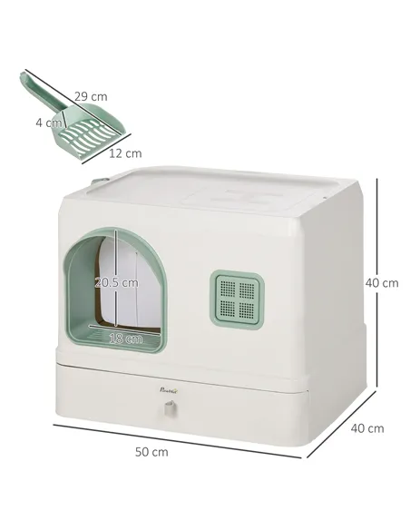 PawHut Cat Litter Box, Hooded Cat Litter Tray, with Drawer Pan, Scoop, Deodorants