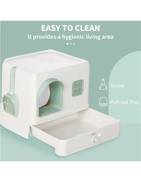 PawHut Cat Litter Box, Hooded Cat Litter Tray, with Drawer Pan, Scoop, Deodorants