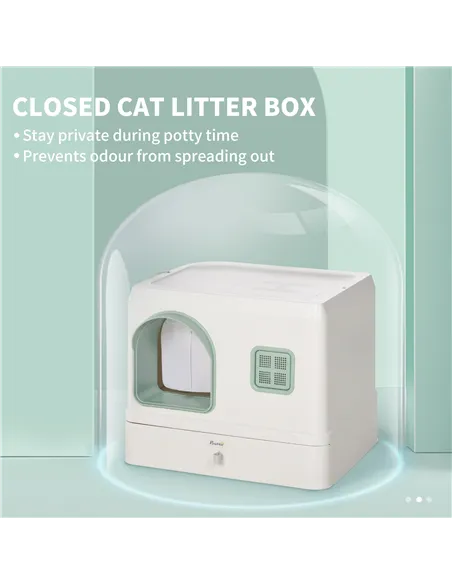 PawHut Cat Litter Box, Hooded Cat Litter Tray, with Drawer Pan, Scoop, Deodorants