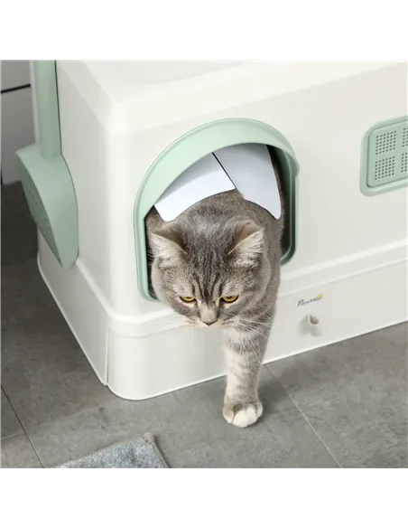PawHut Cat Litter Box, Hooded Cat Litter Tray, with Drawer Pan, Scoop, Deodorants