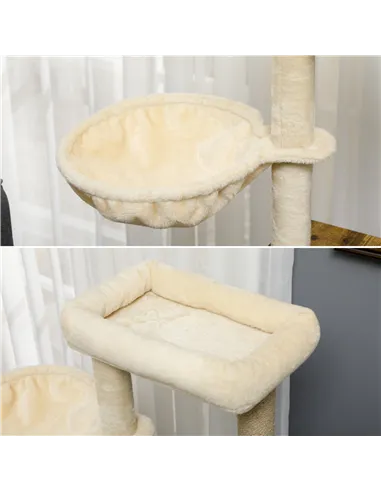 PawHut Cat Litter Box Enclosure, with Tree Tower, Cat House, Hammock, Cushion - Rustic Brown