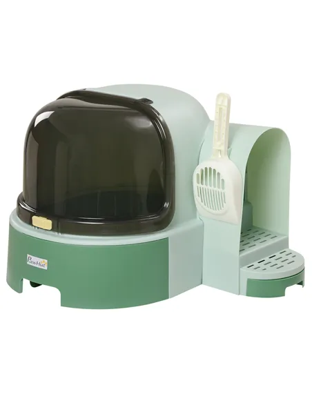 PawHut 2 in 1 Cat Litter Box, with Drawer Pans, Scoop, Openable Cover - Green