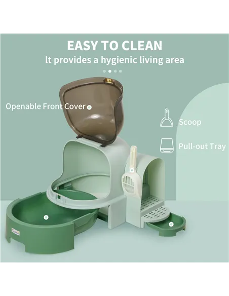PawHut 2 in 1 Cat Litter Box, with Drawer Pans, Scoop, Openable Cover - Green