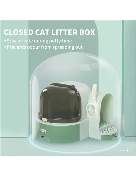 PawHut 2 in 1 Cat Litter Box, with Drawer Pans, Scoop, Openable Cover - Green