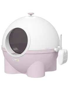 PawHut Large Cat Litter Box, with Scoop, Front Entrance, 53 x 51 x 48cm - Pink