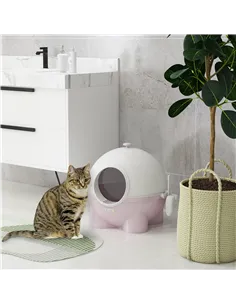 PawHut Large Cat Litter Box, with Scoop, Front Entrance, 53 x 51 x 48cm - Pink 2