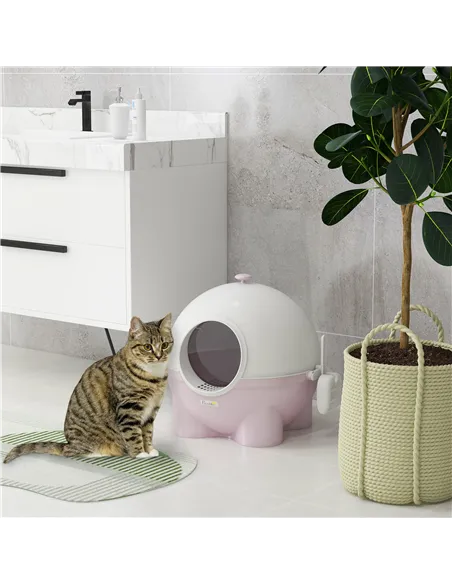 PawHut Large Cat Litter Box, with Scoop, Front Entrance, 53 x 51 x 48cm - Pink