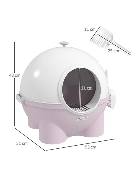 PawHut Large Cat Litter Box, with Scoop, Front Entrance, 53 x 51 x 48cm - Pink