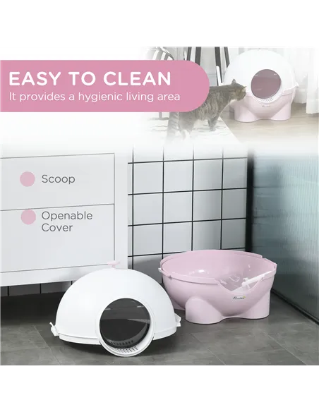 PawHut Large Cat Litter Box, with Scoop, Front Entrance, 53 x 51 x 48cm - Pink