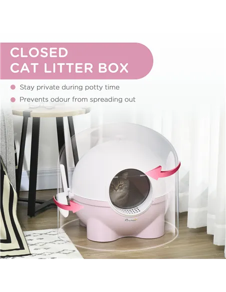 PawHut Large Cat Litter Box, with Scoop, Front Entrance, 53 x 51 x 48cm - Pink