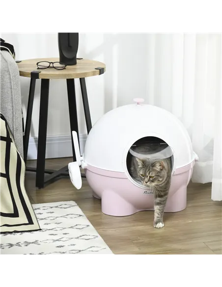 PawHut Large Cat Litter Box, with Scoop, Front Entrance, 53 x 51 x 48cm - Pink