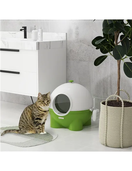 PawHut Large Cat Litter Box, with Scoop, Front Entrance, 53 x 51 x 48cm -Green