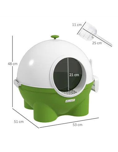 PawHut Large Cat Litter Box, with Scoop, Front Entrance, 53 x 51 x 48cm -Green