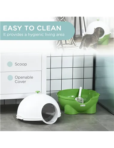 PawHut Large Cat Litter Box, with Scoop, Front Entrance, 53 x 51 x 48cm -Green