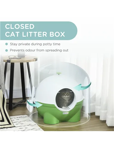 PawHut Large Cat Litter Box, with Scoop, Front Entrance, 53 x 51 x 48cm -Green