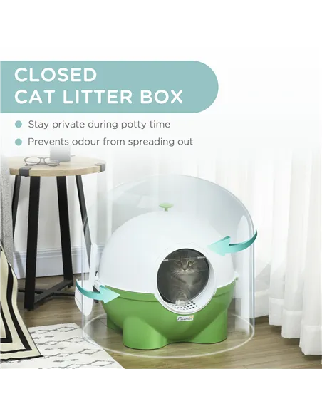 PawHut Large Cat Litter Box, with Scoop, Front Entrance, 53 x 51 x 48cm -Green