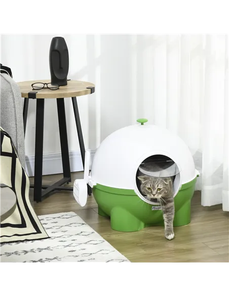 PawHut Large Cat Litter Box, with Scoop, Front Entrance, 53 x 51 x 48cm -Green