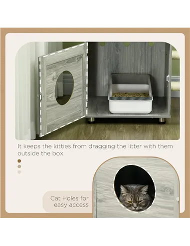 PawHut Enclosed Cat Litter Box with Cat House, Cat Bed, Scratching Posts, Platforms, for Indoor Cats - Grey