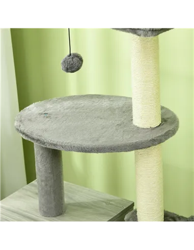 PawHut Enclosed Cat Litter Box with Cat House, Cat Bed, Scratching Posts, Platforms, for Indoor Cats - Grey