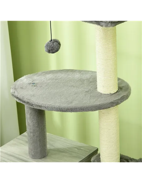 PawHut Enclosed Cat Litter Box with Cat House, Cat Bed, Scratching Posts, Platforms, for Indoor Cats - Grey