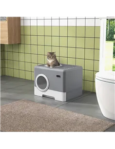 PawHut Enclosed Cat Litter Box, with Lid, Front Entry, Top Exit, Pull-Out Tray, Scoop - Grey 2