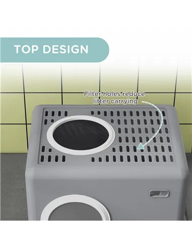 PawHut Enclosed Cat Litter Box, with Lid, Front Entry, Top Exit, Pull-Out Tray, Scoop - Grey