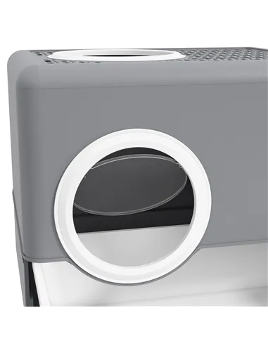 PawHut Enclosed Cat Litter Box, with Lid, Front Entry, Top Exit, Pull-Out Tray, Scoop - Grey