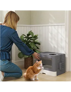 PawHut Enclosed Cat Litter Box with lid, Front Entry, Top Exit, Drawer, Tray, Scoop, Brush, 48.5 x 38 x 36.5cm - Grey 2
