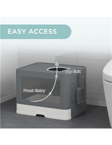 PawHut Enclosed Cat Litter Box with lid, Front Entry, Top Exit, Drawer, Tray, Scoop, Brush, 48.5 x 38 x 36.5cm - Grey
