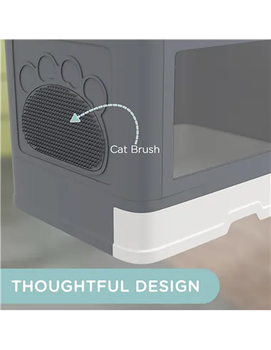 PawHut Enclosed Cat Litter Box with lid, Front Entry, Top Exit, Drawer, Tray, Scoop, Brush, 48.5 x 38 x 36.5cm - Grey
