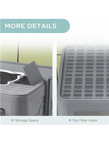 PawHut Enclosed Cat Litter Box with lid, Front Entry, Top Exit, Drawer, Tray, Scoop, Brush, 48.5 x 38 x 36.5cm - Grey