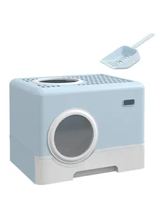 PawHut Enclosed Cat Litter Box, with Lid, Front Entry, Top Exit, Pull-Out Tray, Scoop - Blue