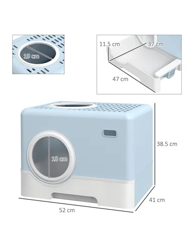 PawHut Enclosed Cat Litter Box, with Lid, Front Entry, Top Exit, Pull-Out Tray, Scoop - Blue