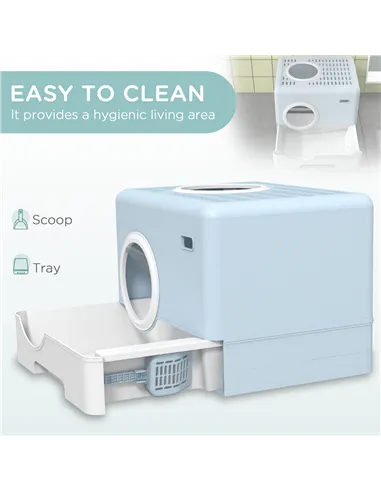 PawHut Enclosed Cat Litter Box, with Lid, Front Entry, Top Exit, Pull-Out Tray, Scoop - Blue