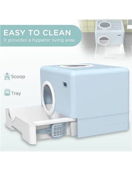 PawHut Enclosed Cat Litter Box, with Lid, Front Entry, Top Exit, Pull-Out Tray, Scoop - Blue