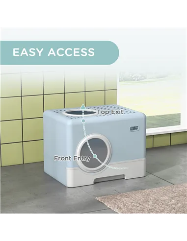 PawHut Enclosed Cat Litter Box, with Lid, Front Entry, Top Exit, Pull-Out Tray, Scoop - Blue