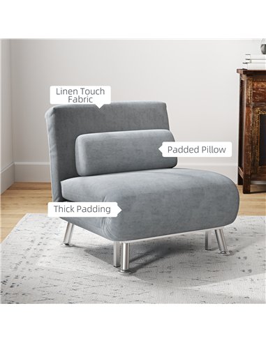 HOMCOM Single Velvet-Feel Sleeper Chair - Grey