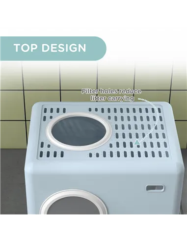 PawHut Enclosed Cat Litter Box, with Lid, Front Entry, Top Exit, Pull-Out Tray, Scoop - Blue