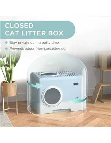 PawHut Enclosed Cat Litter Box, with Lid, Front Entry, Top Exit, Pull-Out Tray, Scoop - Blue