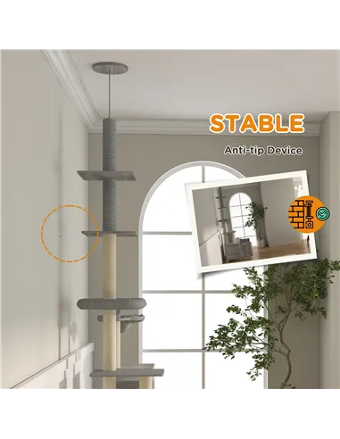 PawHut 2-in-1 Floor-To-Ceiling Cat Tree with Hidden Litter Box, for Indoor Use - Grey