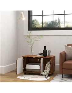 PawHut Hidden Cat Litter Box Furniture, with Sand Drain Pad - Rustic Brown 2