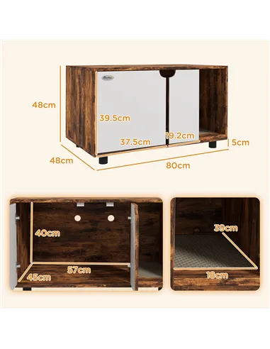 PawHut Hidden Cat Litter Box Furniture, with Sand Drain Pad - Rustic Brown