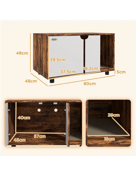 PawHut Hidden Cat Litter Box Furniture, with Sand Drain Pad - Rustic Brown