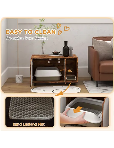 PawHut Hidden Cat Litter Box Furniture, with Sand Drain Pad - Rustic Brown