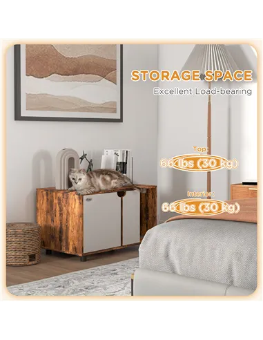 PawHut Hidden Cat Litter Box Furniture, with Sand Drain Pad - Rustic Brown